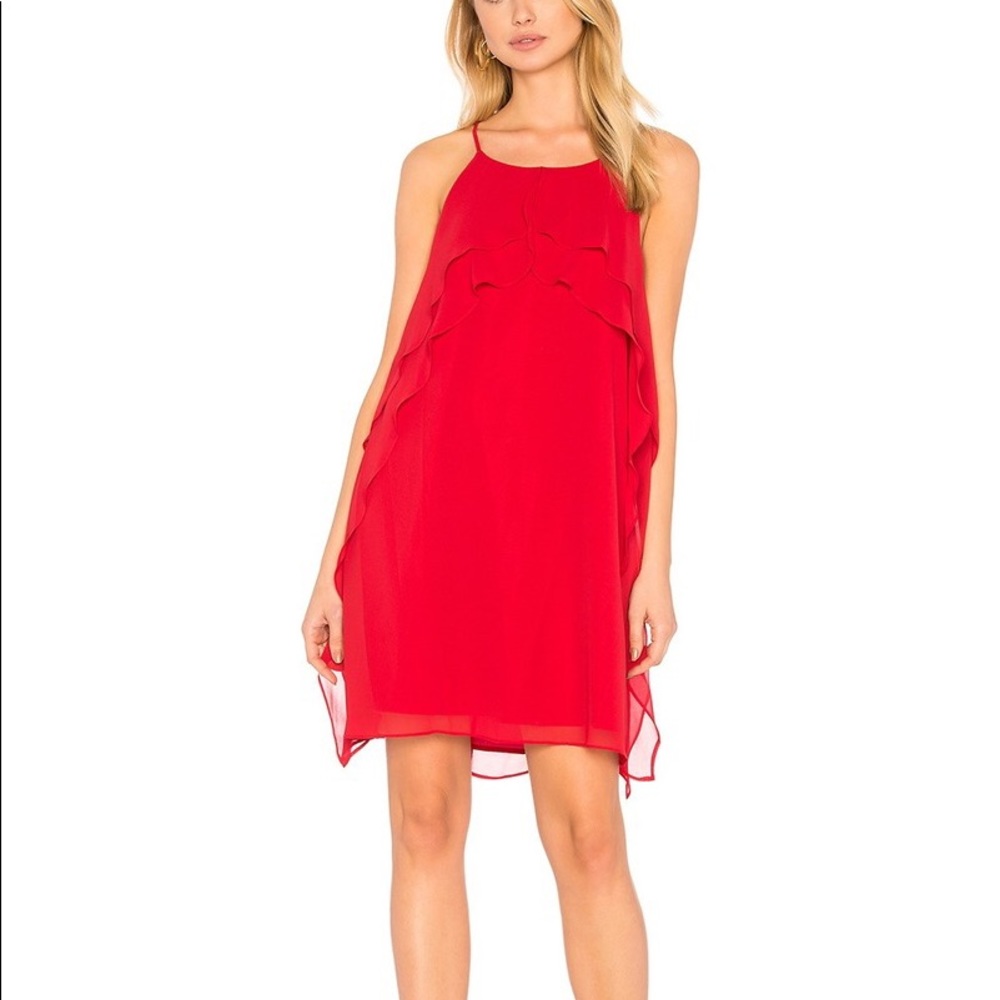 BCBG Red Chili Pepper Dress with Sheer Ruffles